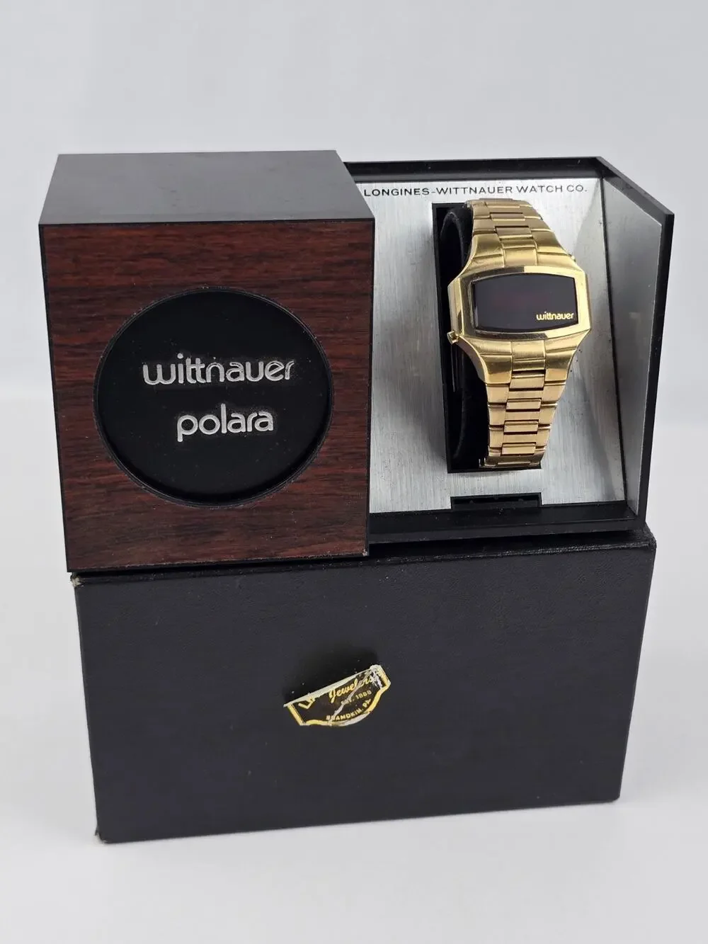 Vintage Wittnauer Polara led Gold Filled/Plated Men's Watch w/ box -not working